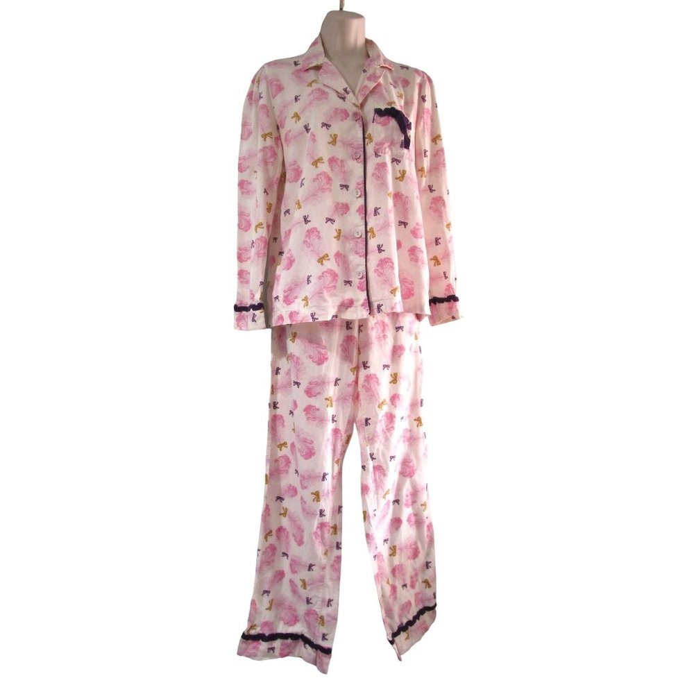 Victoria's Secret Gold Label Feather Bow Ribbon Pajama Set Ladies XS Dee Damage